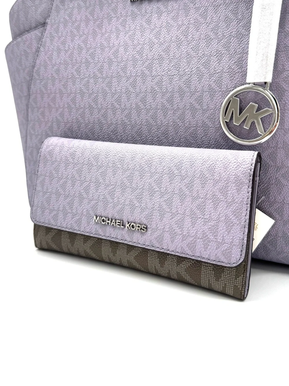 Michael Kors Jet Set Large Signature Logo Shoulder Bag w Matching Trifold Wallet